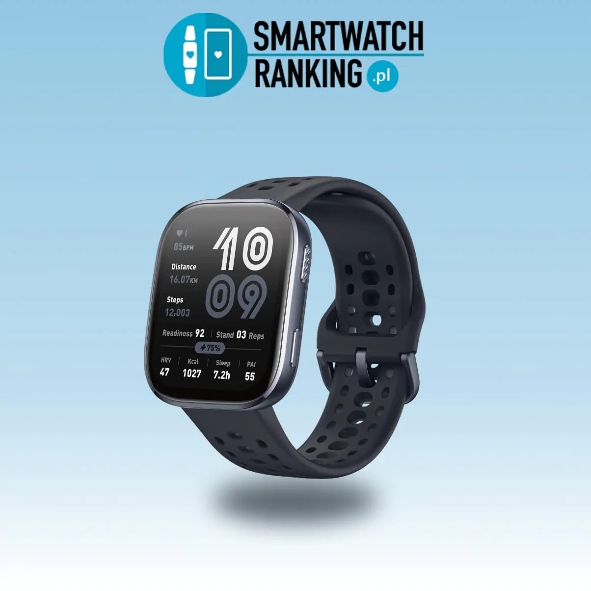 Baner z zegarkiem Amazfit Bip 6, prezentujący jego sportowy charakter i czytelność ekranu AMOLED