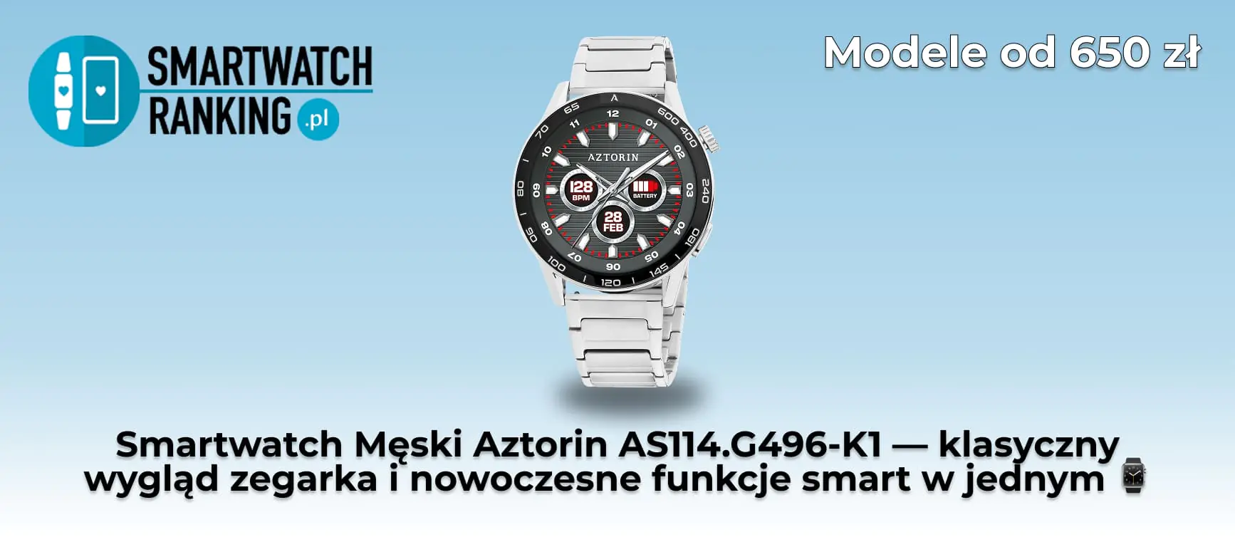 Reprezentacyjny Aztorin zegarek męski smartwatch AS114.G496-K1 idealny na co dzień i do biznesu