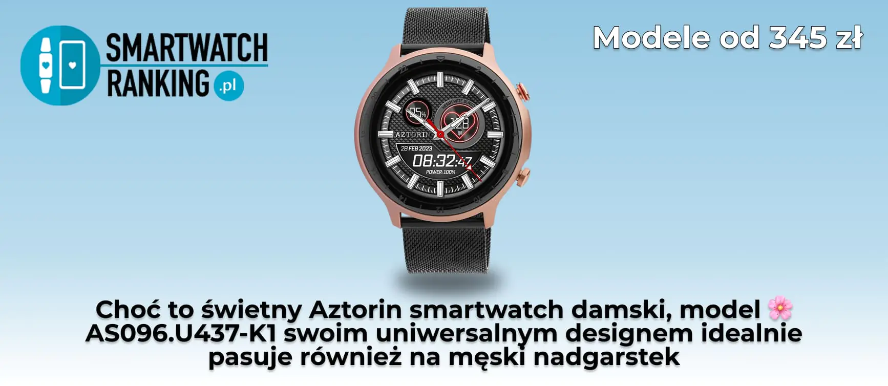 Smartwatch AS096.U437-K1 to Aztorin zegarek zloty z efektowną złotą kopertą i funkcjami smart