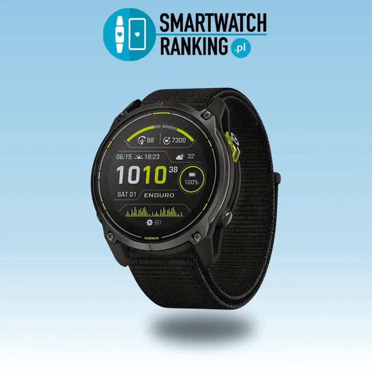 Baner z zegarkiem Garmin Enduro 3, prezentujący jego sportowy charakter i czytelność ekranu