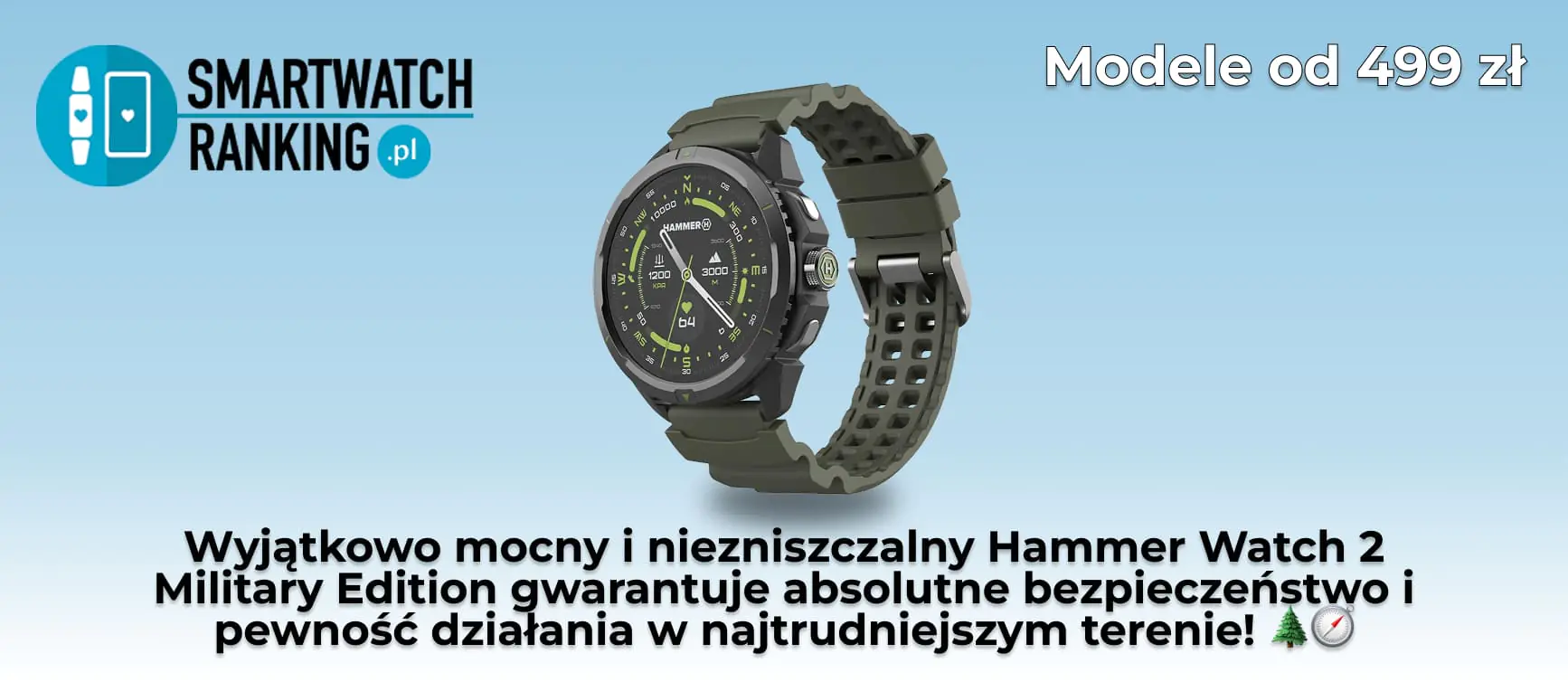 Militarny czasomierz outdoorowy o wzmocnionej konstrukcji koperty – oto niezawodny Smartwatch Hammer Watch 2 Military Edition czarny zielony, który doskonale łączy sportową funkcjonalność z ekstremalną odpornością