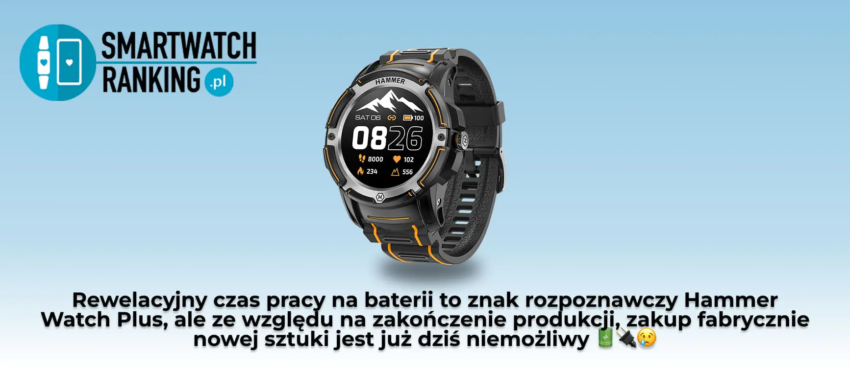 Klasyczny i odporny na uszkodzenia zegarek sportowy na jasnoniebieskim tle – ten prosty w obsłudze smartwatch męski Hammer to świetny przykład praktycznego urządzenia, które choć jest już nieco przestarzałe, wciąż ma swoich wiernych fanów