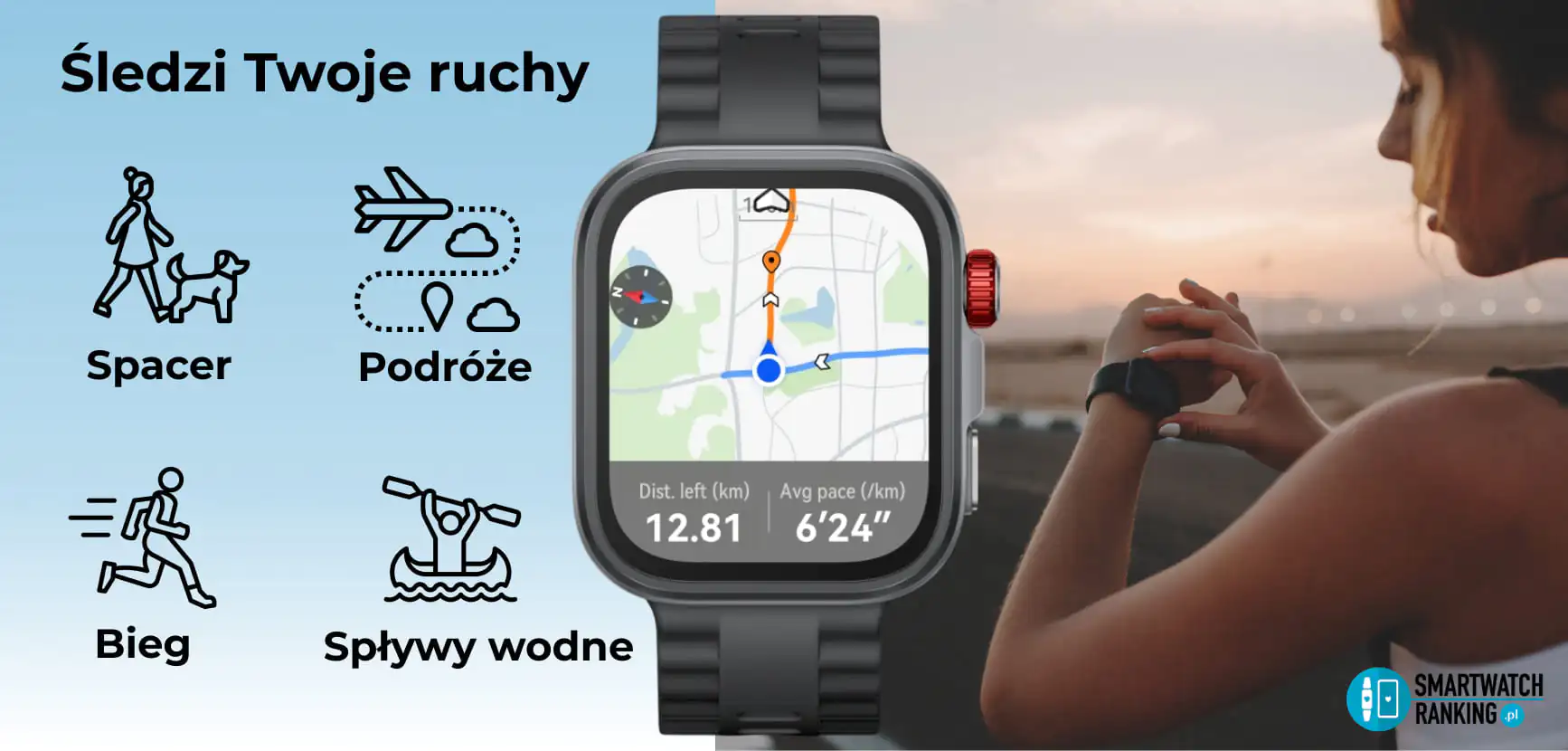 Wbudowane mapy i nawigacja GPS w zegarku Huawei pozwalają na precyzyjne śledzenie trasy w czasie rzeczywistym.