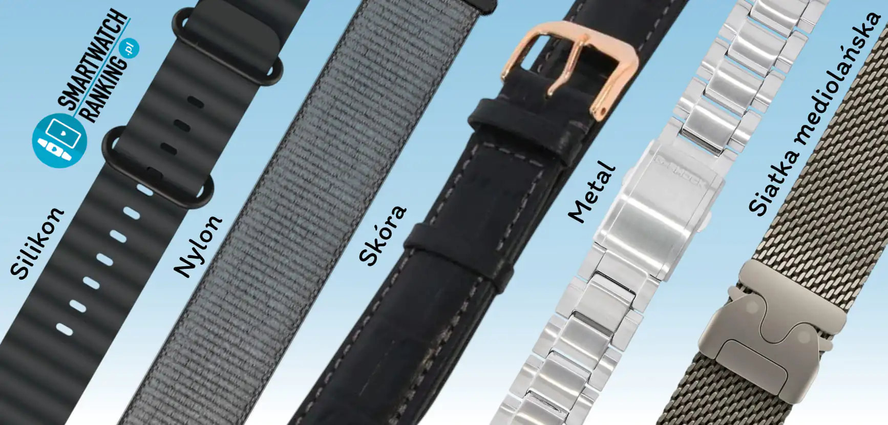 Pasek Apple Watch wykonany z różnych materiałów, takich jak silikon, skóra, nylon i metal