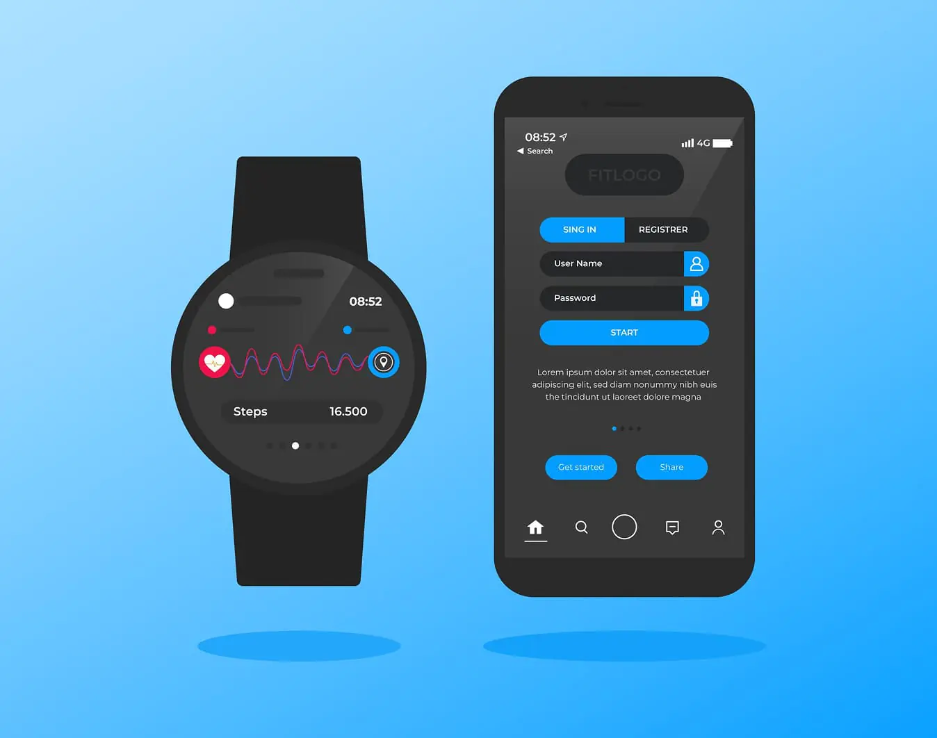 Smartwatch Samsung Watch i smartfon – wizualizacja parowania urządzeń mobilnych.