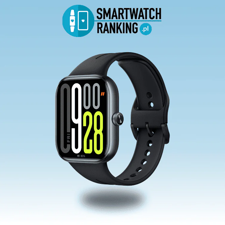 Baner z pokazanym smartwatch Xiaomi Redmi Watch 5 w nowoczesnym stylu i funkcjami fitness